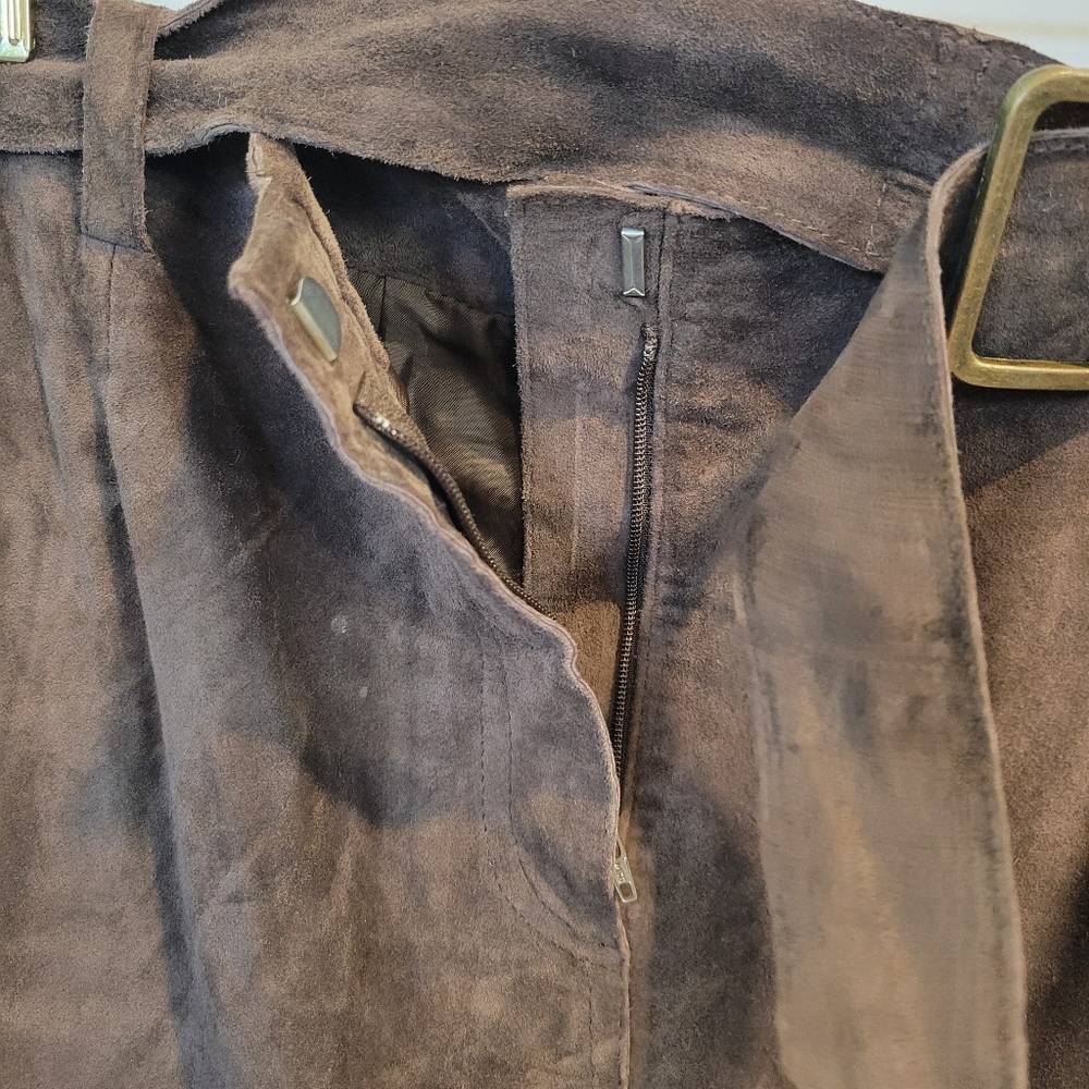 Margaret Godfrey | Suede Leather A Line Midi Skirt Brown - Picture 9 of 10